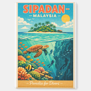 Aimant L'île de Sipadan, Malaisie, dans un style rétro tr