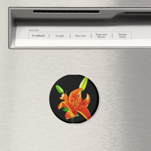 Aimant Lily Orange sur Fond Noir (In Situ (Lave-vaisselle))