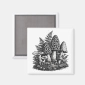Aimant Linogravure de champignons forestiers vintage (Recto/Verso)