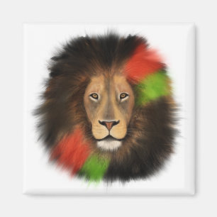 Aimant lion fierté noire rouge vert unité jungle chat roi