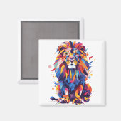 Aimant Lion géométrique coloré (Recto/Verso)