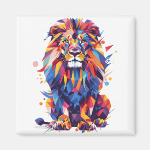 Aimant Lion géométrique coloré