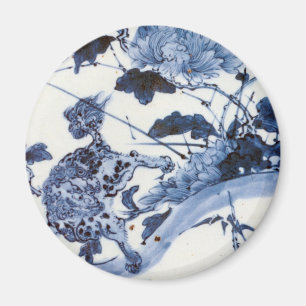 Aimant Lion japonais vintage et pivoine