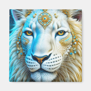 Aimant Lion majestueux blanc et or