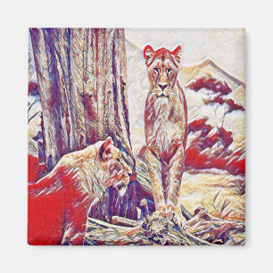 Aimant Lionesse au pied des montagnes