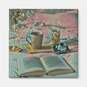 Aimant Lire Livres, Boire Café