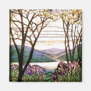 Aimant L'iris en verre souillé de Tiffany fleurit floral