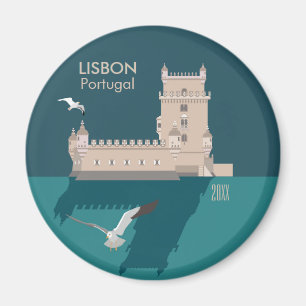 Aimant Lisbon Tower of Belem in vintage poster style