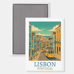 Aimant Lisbonne Portugal Illustration de Voyage Vintage