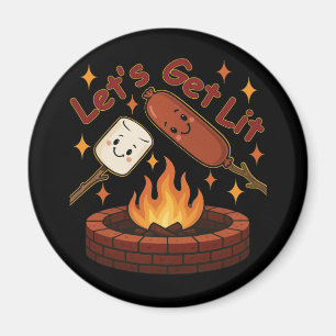 Aimant Lit Firepit - mignon Marshmallow & Hot Dog