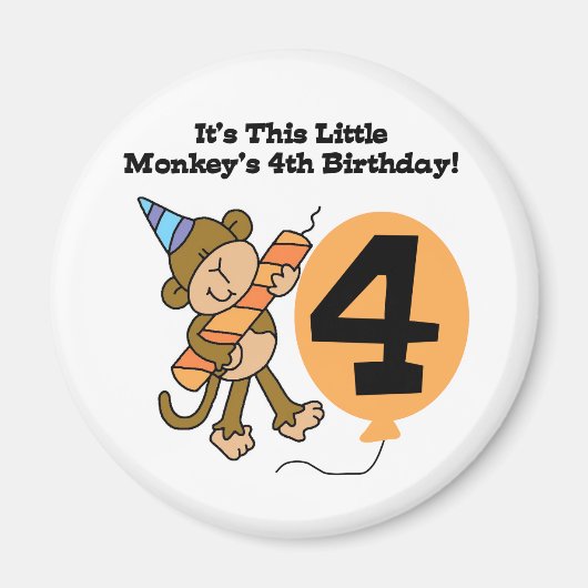 Aimant Little Monkey 4th Birthday Tshirts et cadeaux (Devant)