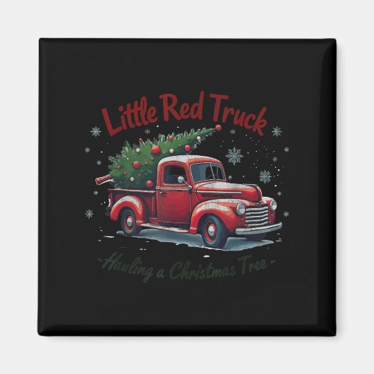 Aimant Little Red Truck Hauling A Christmas Tree Family M (Devant)