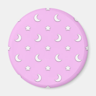 Aimant Little White Stars and Moons on Pink
