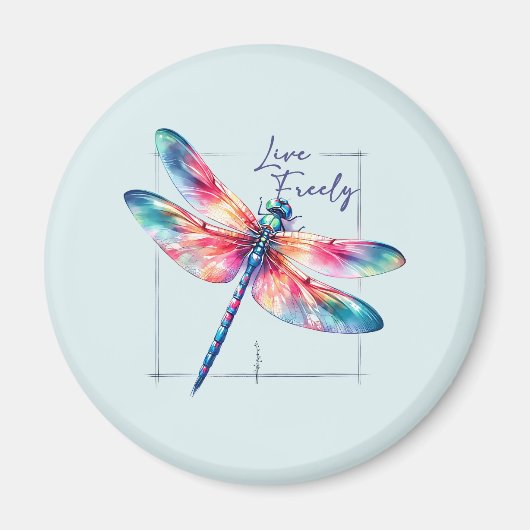 Aimant Live Freely - Dragonfly Colorful Inspirational (Devant)