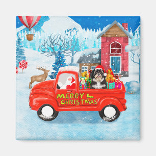 Aimant Livraison de Noël de chien Havanais Camion neige
