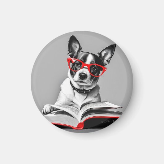 Aimant Livre de lecture de chien (Devant)