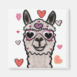 Aimant Llama cool avec lunettes de coeur