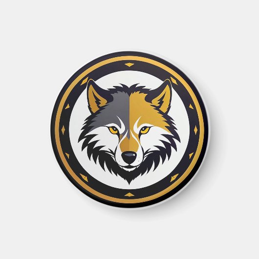 Aimant Logo à emblème de loup avec cercle doré (Devant)