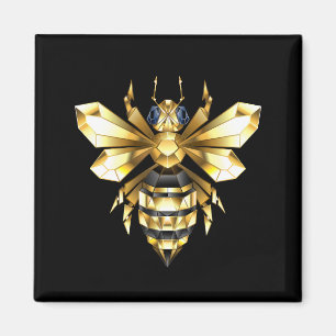 Aimant Logo Faux Gold Foil Bee Polygonal sur Noir