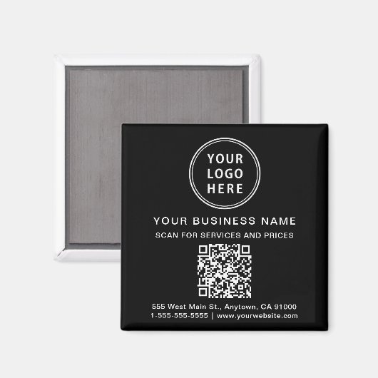 Aimant Logo professionnel QR Code promotionnel noir (Recto/Verso)