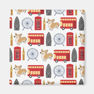 Aimant London Icon and Corgi Collage Motif