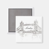 Aimant London Tower Bridge Black Ink Dessin classique (Recto/Verso)