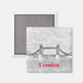 Aimant London Tower Bridge Rouge Noir Blanc Embossé (Recto/Verso)