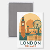 Aimant Londres Angleterre Voyage Vintage | Rétro  (Recto/Verso)