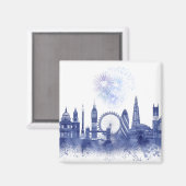 Aimant Londres Skyline - Aquarelle bleue (Recto/Verso)