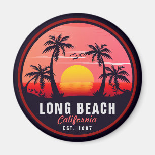 Aimant Long Beach California Retro Sunset Souvenirs 80s