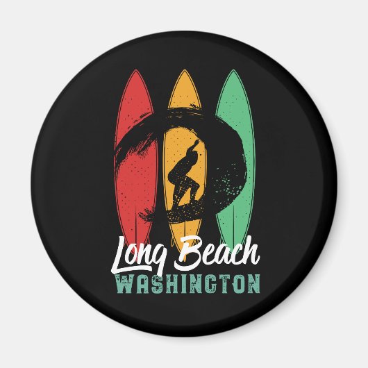 Aimant Long Beach Washington Vintage Retro Surfing (Devant)