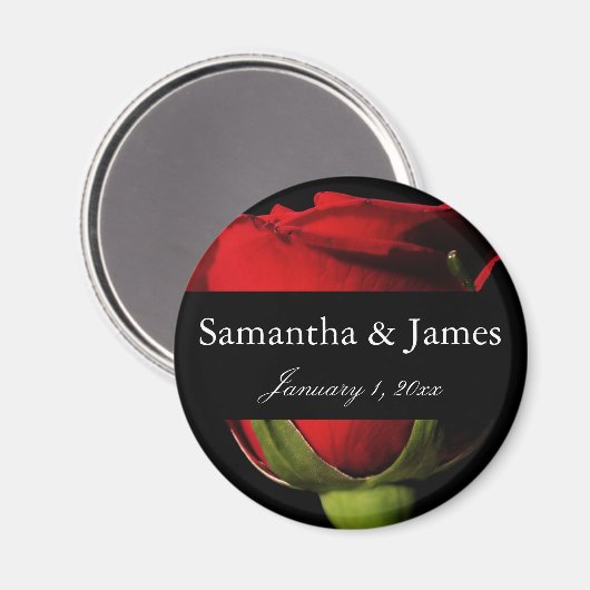 Aimant Long Stem Red Rose Mariage personnel (Recto/Verso)