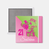 Aimant Look Who's 21 | 00th Birthday - Pink and Green (Recto/Verso)