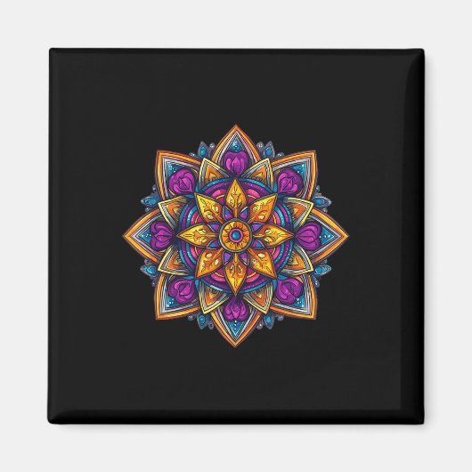 Aimant Lotus de méditation mandala coloré (Devant)