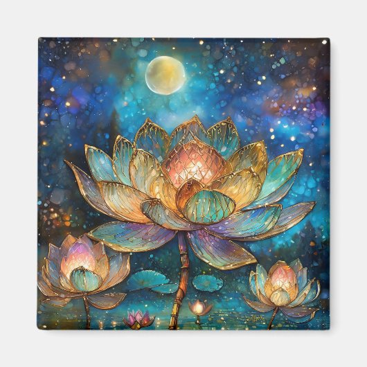Aimant Lotus de verre tendu fleurit au clair de lune (Devant)