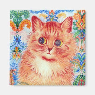 Aimant Louis Wain mignon chat avec motifs abstraits derri