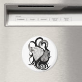 Aimant Loup blanc avec art tribal coréen (In Situ (Lave-vaisselle))