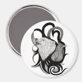 Aimant Loup blanc avec art tribal coréen (Recto/Verso)