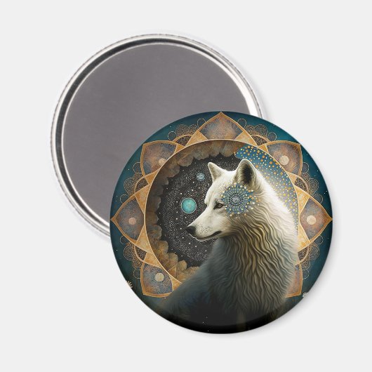 Aimant Loup blanc Mandala (Recto/Verso)