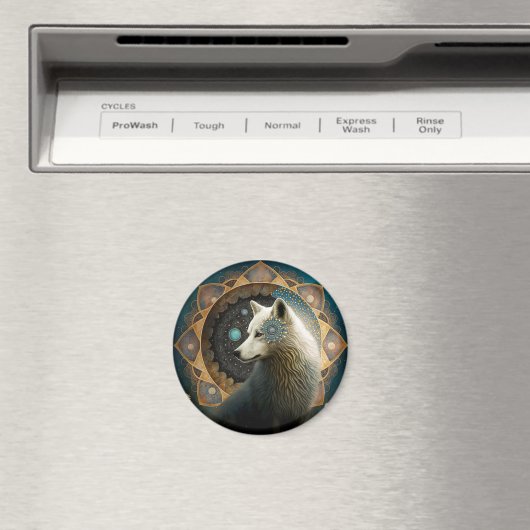 Aimant Loup blanc Mandala (In Situ (Lave-vaisselle))