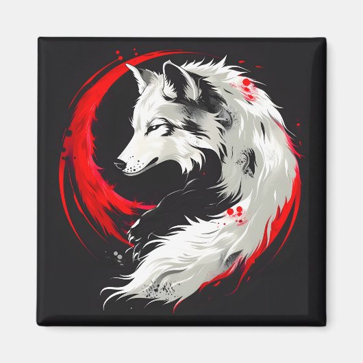 Aimant Loup blanc rouge lunaire (Devant)