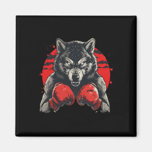 Aimant Loup boxeur avec gants de boxe Kickboxing Boxe drô