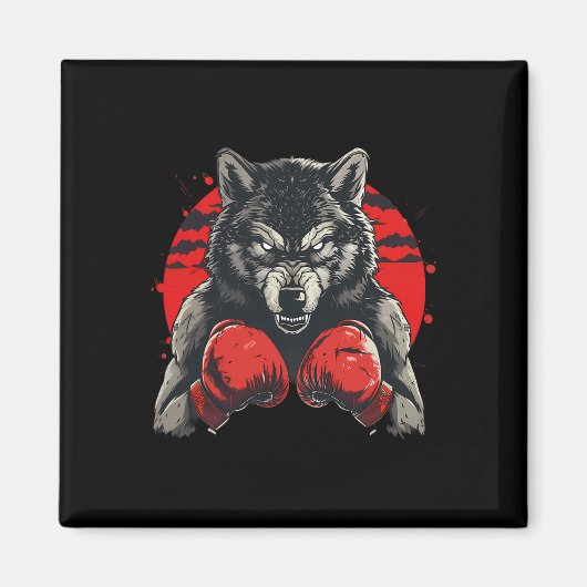 Aimant Loup boxeur avec gants de boxe Kickboxing Boxe drô (Devant)