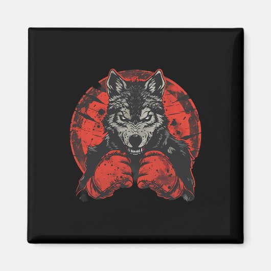 Aimant Loup de boxe avec gants de boxe Kickboxing Drôle B (Devant)