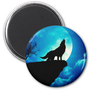 Aimant Loup en silhouette hurlant à la pleine lune