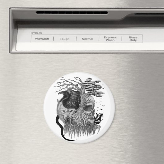 Aimant Loup et corbeau avec crâne (In Situ (Lave-vaisselle))