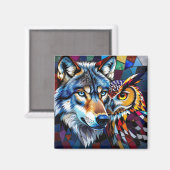 Aimant Loup et hibou hyperréalistes (Recto/Verso)