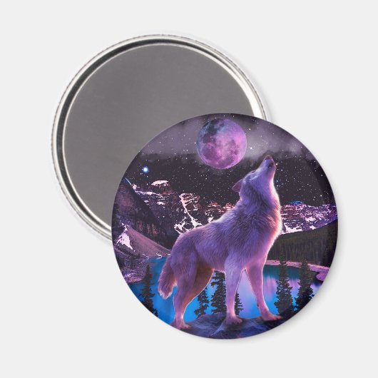 Aimant Loup gris hurlant dans la forêt (Recto/Verso)