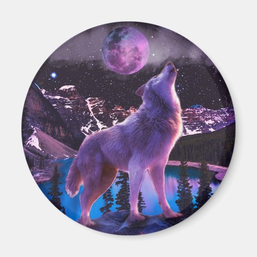 Aimant Loup gris hurlant dans la forêt (Devant)