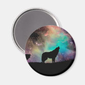 Aimant Loup hurlant dans l'univers (Recto/Verso)